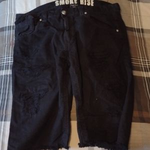Smoke rise black denim shorts ripped n distressed